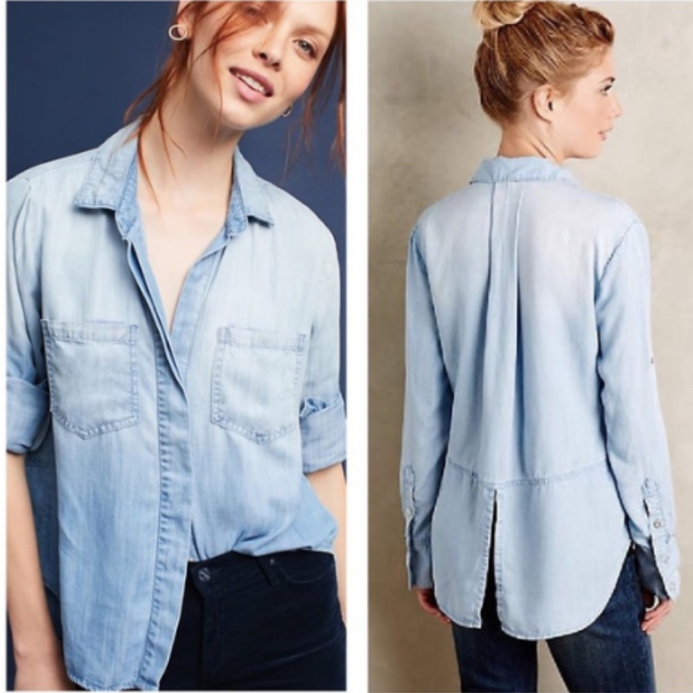 Cloth & Stone Chambray Split Tail Button Up Blouse - image 1